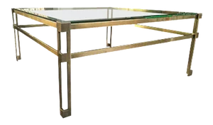 Vintage Hollywood Regency Square Brass Coffee Table
