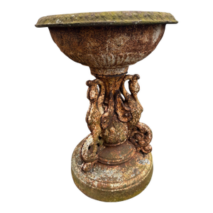 Early 20th Century Cast-Iron Victorian Garden Urn With Figural Swan Base