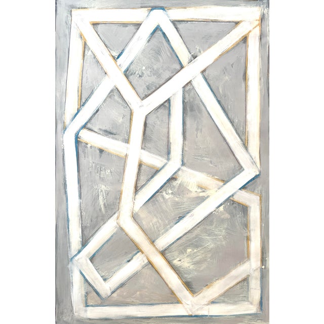 Sarah Vaaler Painting With Intersecting Lines in Gray and White For Sale
