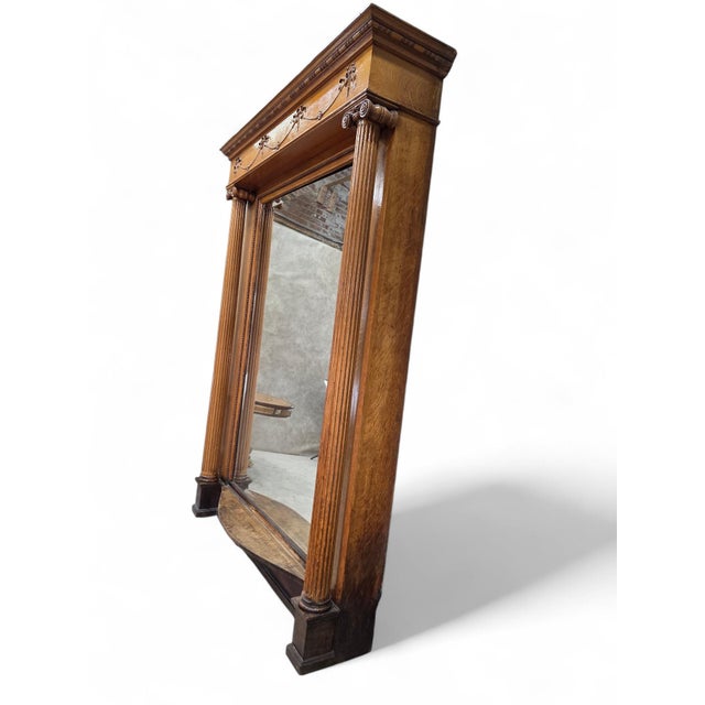 Brown Antique Victorian Style Quarter-Sawn Oak Carved Beveled Pier Mirror For Sale - Image 8 of 9