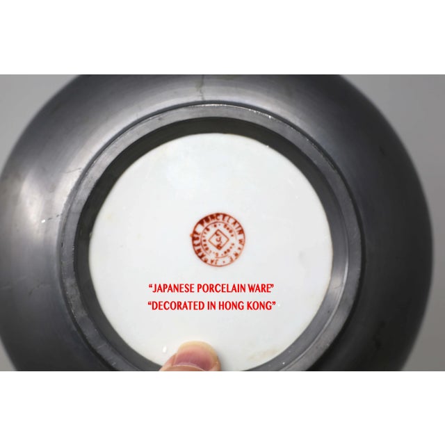 1950s Vintage Hand-Painted Japanese Porcelain and Pewter Bowl For Sale - Image 5 of 7