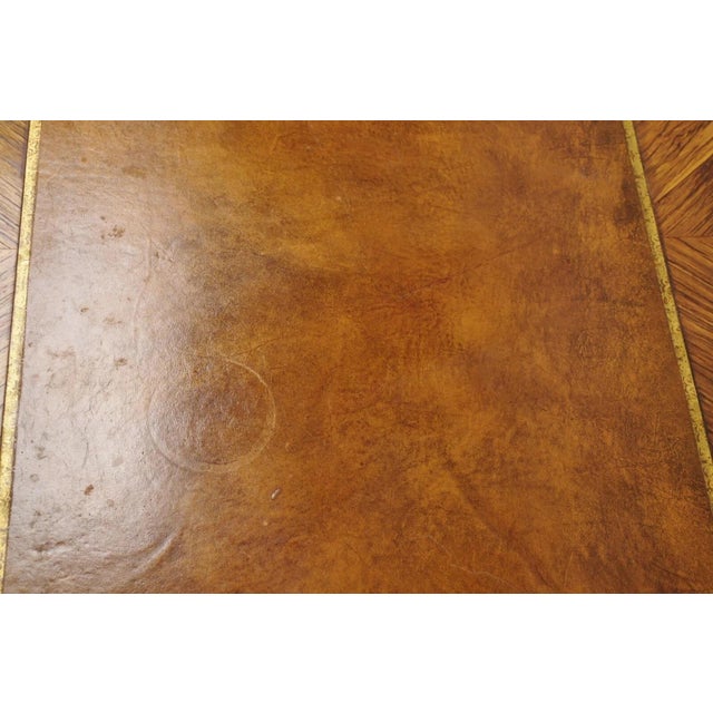 Wood Vintage French Louis XV Style Figural Bronze Ormolu Leather Top Desk Bureau Plat For Sale - Image 7 of 12