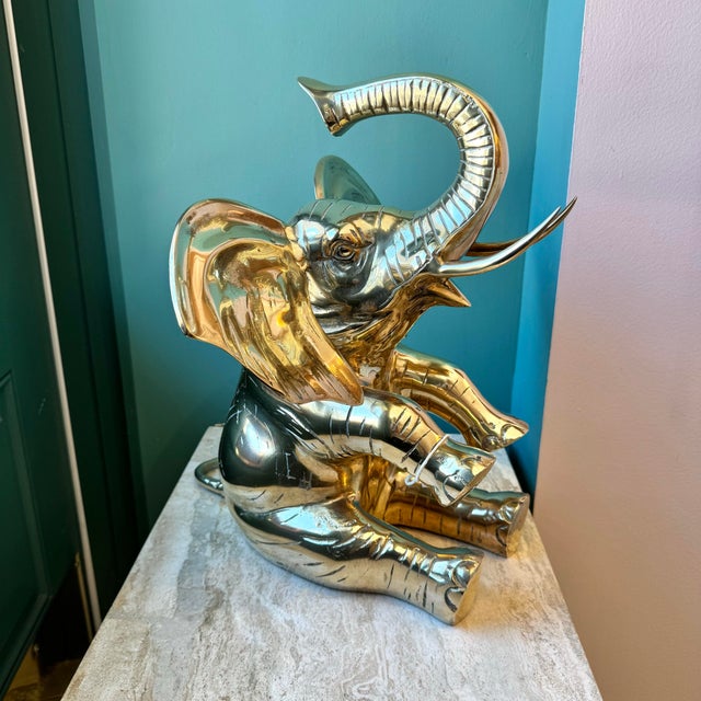 Mid-Century Modern Vintage Extra Large Brass Seated Elephant For Sale - Image 3 of 12