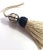 Custom, petite key tassel in navy blue / cream / white combo with cut velvet ruche, frosted glass bead & matching cord....