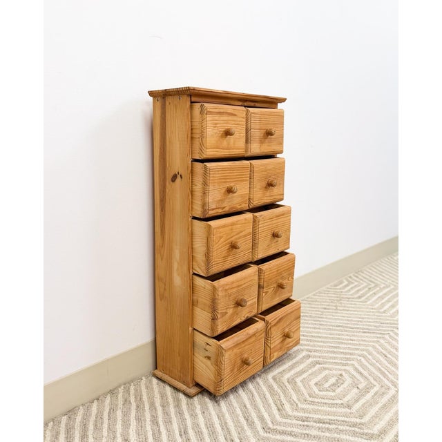 Late 20th Century Vintage Pine Apothecary Cabinet 10 Drawer Wood Knobs Small Storage Antique Style For Sale - Image 5 of 8