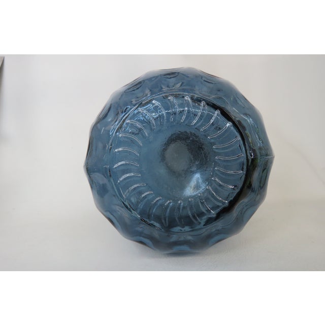 Blue Glass Round Bottle Vase Thumbprint Design 4691b For Sale - Image 11 of 16