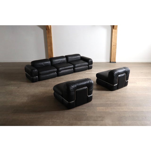 Modular Sofa in Black Leather by Rodolfo Bonetto for Tecnosalotto, 1960s, Set of 5 For Sale - Image 6 of 15