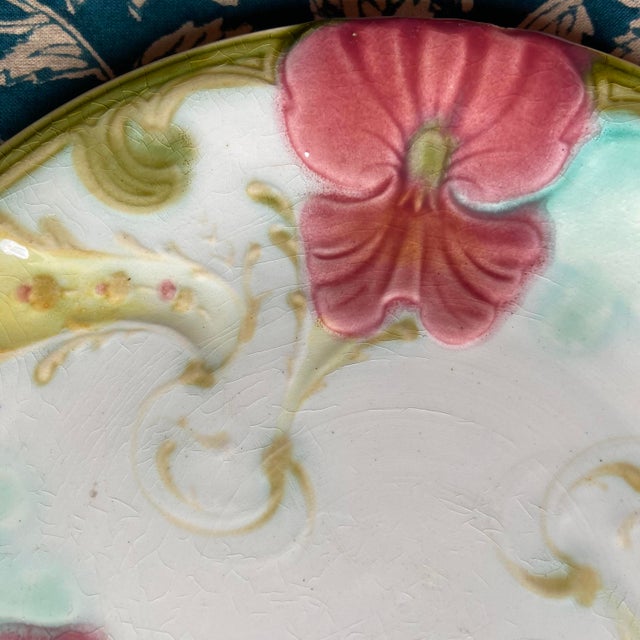 Antique French Art Nouveau Majolica Pansy Flower Plates from Luneville, 1890s, Set of 4 For Sale - Image 11 of 13