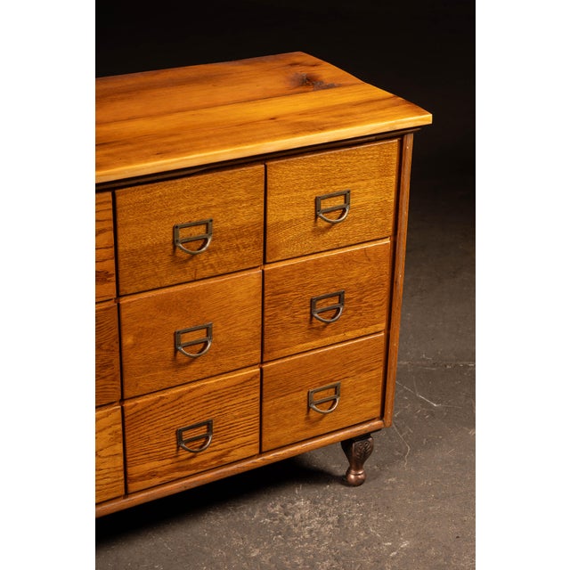 Mid-Century Oak 21-Drawer Industrial Index Cabinet For Sale In Chicago - Image 6 of 11