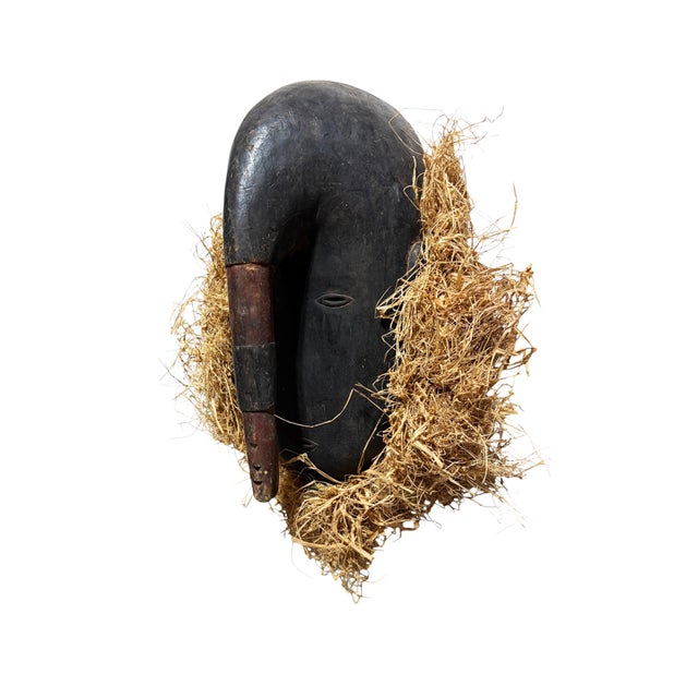 Vintage Wooden W/Rafia Ligbi Mask Djimini People Ivory Coast 18" H For Sale - Image 4 of 7
