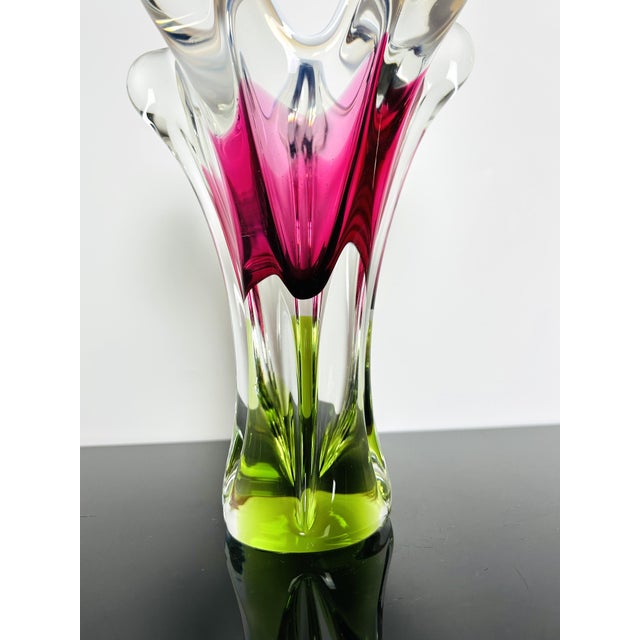 1960s Model 316/1/25 Pink and Green Art Glass Vase by Josef Hospodka for Chřibská, Czechoslovakia, 1960s For Sale - Image 5 of 11