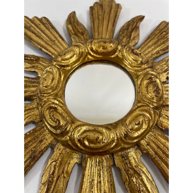 Wood 1950s French Petite 11" Giltwood Sunburst Wall Mirror For Sale - Image 7 of 18