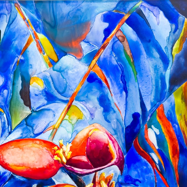 1990s Scarlet Bloom, Tropical Cobalt - Tomoko Parry, C. 1990s For Sale - Image 5 of 10