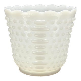 Vintage White Milk Glass “Dot and Dash” Hobnail Planter With Scalloped Rim For Sale
