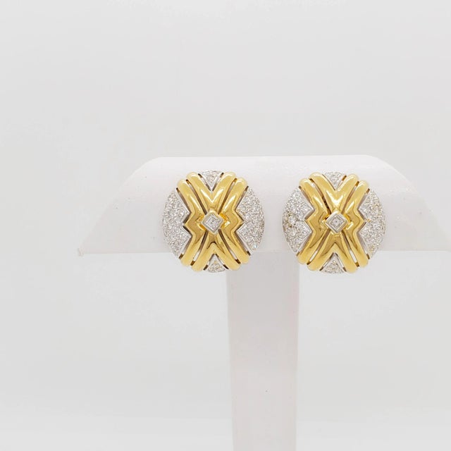 Gorgeous earrings with 1.50 ct. white diamond rounds and squares. Handmade in 18k yellow and white gold. Metal: Gold...