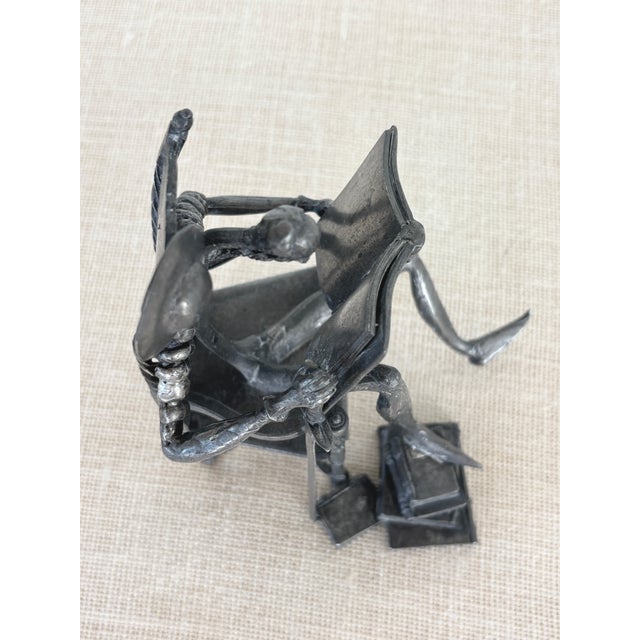 Vintage Cast Pewter Etain Don Quixote Reading Sculpture Michel Laude / Lande For Sale - Image 9 of 9