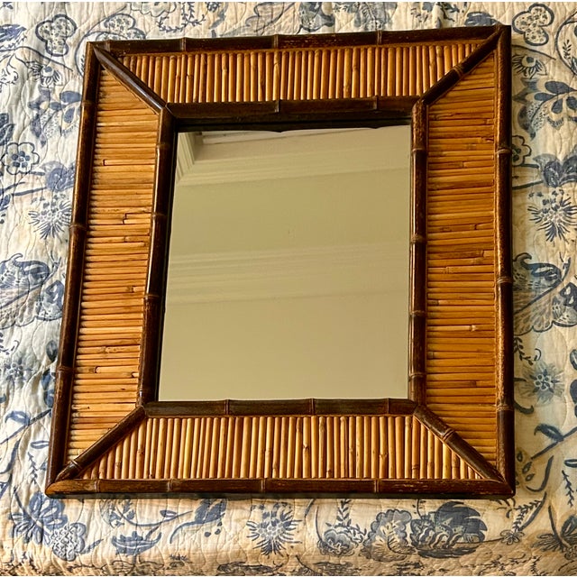 Coastal Vintage Bamboo and Reed Wall Mirror For Sale - Image 3 of 6