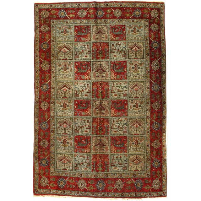 1930s Vintage Persian Qum Hand-Knotted Rug - 4′5″ × 6′6″ For Sale