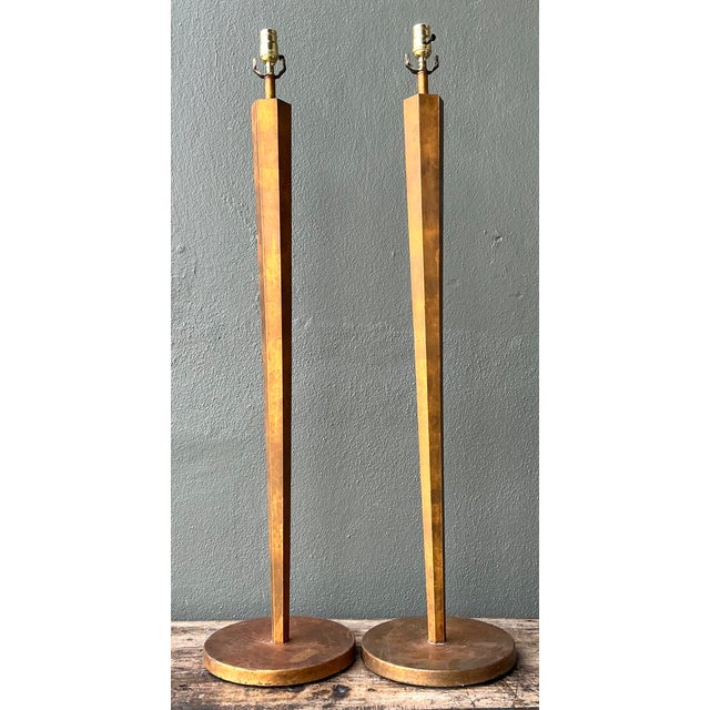 Metal Vintage Patinated Metal Floor Lamps - Pair For Sale - Image 7 of 12