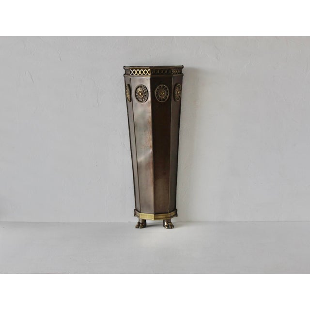 Mid 20th Century Slim Brass Wall Umbrella Stand Cane Holder Decorative Medallions Paw Footed Details For Sale In Miami - Image 6 of 16