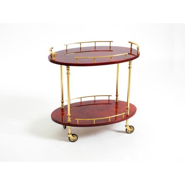 Metal Serving Bar Cart in Cherry-Red Goatskin from Aldo Tura, Italy, 1960s For Sale - Image 7 of 18
