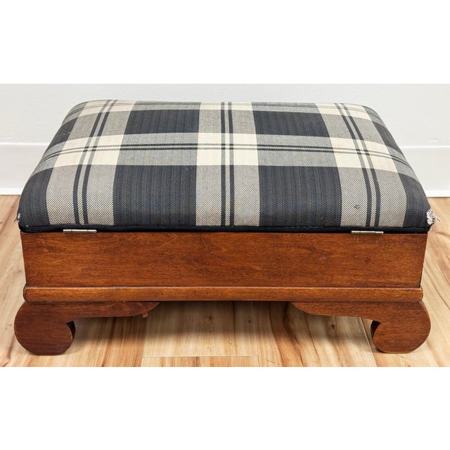 Wood Antique Early American Plaid Upholstery Foot Stool For Sale - Image 7 of 11