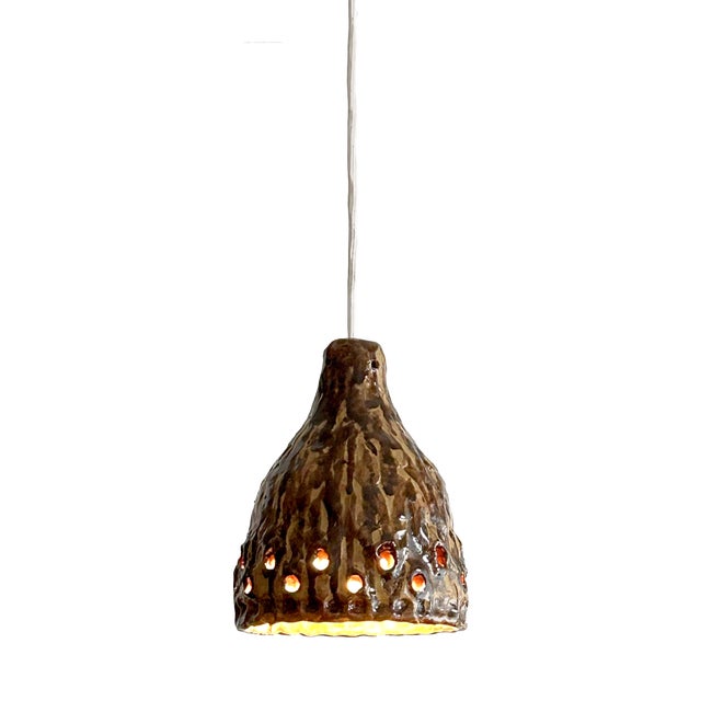 Brutalist Artisanal Danish Ceramic Pendant Lamp, 1960s For Sale