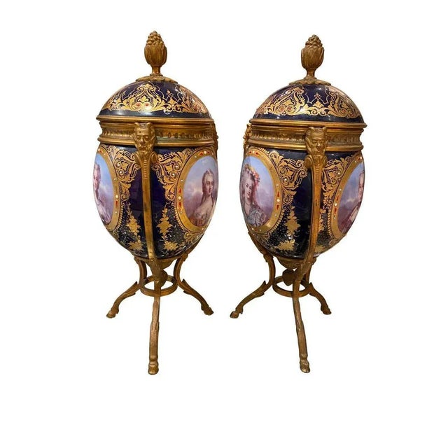 Antique Sèvres Style Ormolu Mounted Vases and Covers, 1860, Set of 2 For Sale - Image 8 of 13