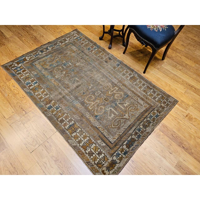 Antique Caucasian Shirvan Perpedil Area Rug, Handwoven Geometric Design, 4' x 6' For Sale - Image 16 of 16