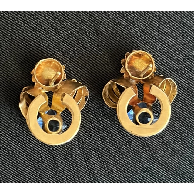 Antique/Vintage Art Deco Gold Stud Earrings With Garnet Gemstone, Pair For Sale - Image 4 of 4