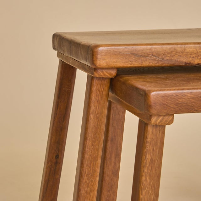 Pair of Dutch Brutalist Oak Nesting Tables, 1960s For Sale - Image 13 of 13