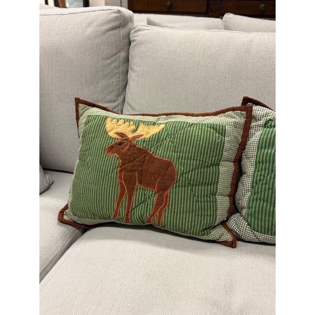 Rustic White Arrows Home Moose Appliqué Pillows, Set of Four For Sale - Image 3 of 12