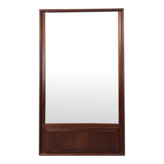 Mid Century Modern Rectangular Wall Mirror With Beveled Walnut Panel at Bottom For Sale