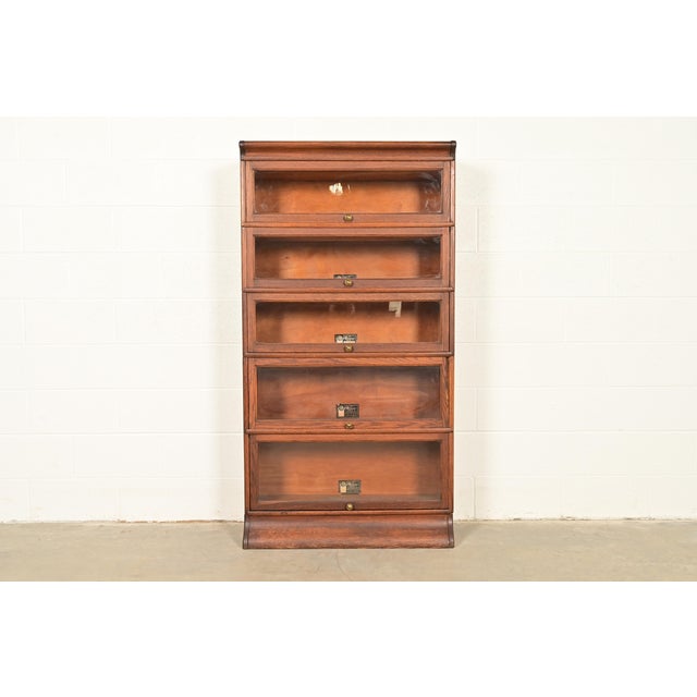 Antique Mission Oak Arts & Crafts Viking Five-Stack Barrister Bookcase, Circa 1900 For Sale - Image 12 of 12
