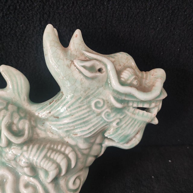 Early 20th Century Chinese Ceramic Ornament,Longqun Ware Hand Carved Celadon Glaze Porcelain Dragon Statue For Sale - Image 5 of 10