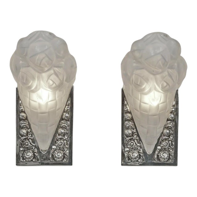 French Art Deco Wall Sconces Signed by Degue - A Pair For Sale
