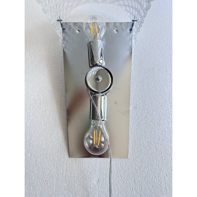 Glass Set of Two Mid-Century Modern Transparent "Graniglia" Rombus Murano Glass Wall Sconces For Sale - Image 7 of 7