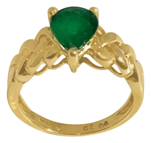 1.42 Carat Pear Cut Natural Emerald Ring 14 Karat Yellow Gold, Size 5.75
