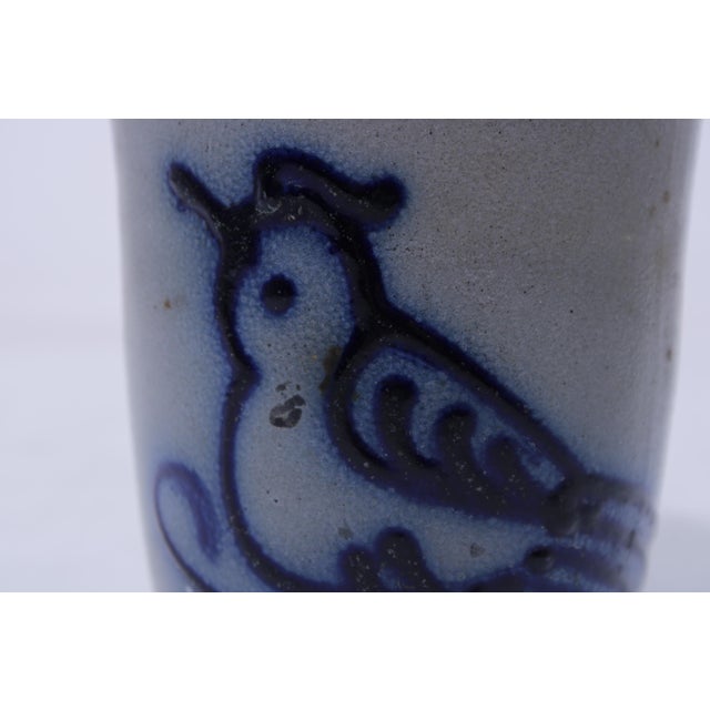1980s Blue Stoneware Cup W. Bird Design For Sale - Image 10 of 14