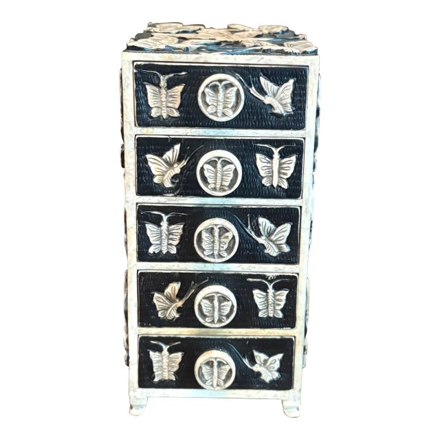Mid 20th Century Decorative Mini Drawer Chest With Butterfly Motifs For Sale