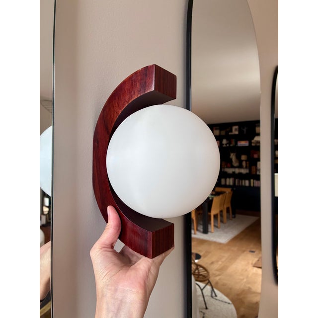 Wall Lights in Wood and Opaline Glass, 1970s, Set of 2 For Sale - Image 9 of 10