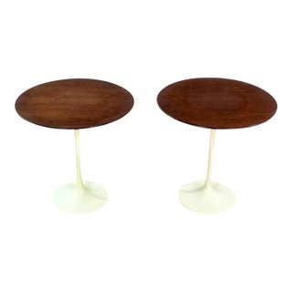 1960's Walnut Tulip Side Tables by Saarinen for Knoll- A Pair For Sale