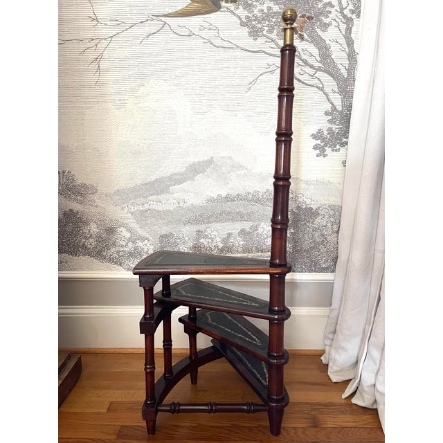 Antique English Mahogany and Leather Library Step / Staircase For Sale - Image 4 of 9