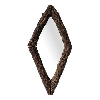 Antique Folk Art Rustic Wooden Mirror, 1900 For Sale