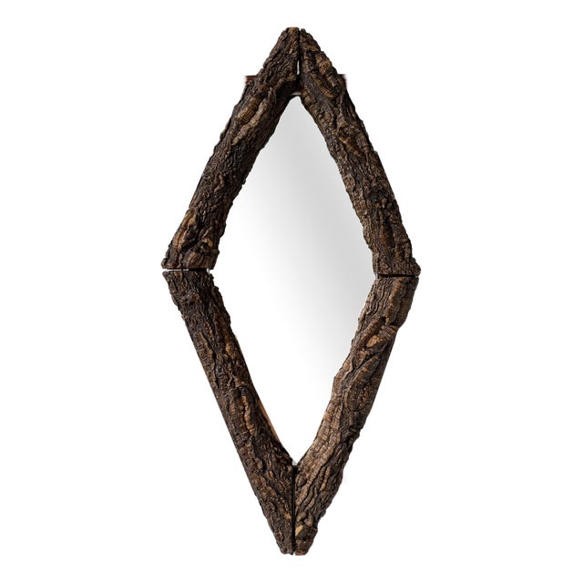 Antique Folk Art Rustic Wooden Mirror, 1900 For Sale