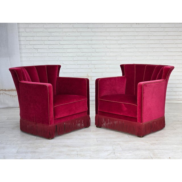 Danish Relax Armchair in Red Velour with Ash Legs, 1960s For Sale - Image 15 of 18