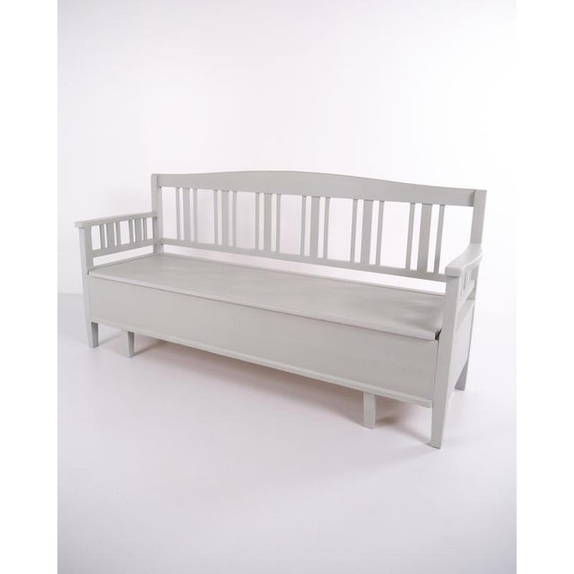 Antique Swedish Bench in Grey Painted Pine, 1860s For Sale - Image 5 of 12