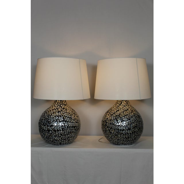 Black Mid 20th Century Moroccan Style Pearl Inlay Lamps - a Pair For Sale - Image 8 of 12
