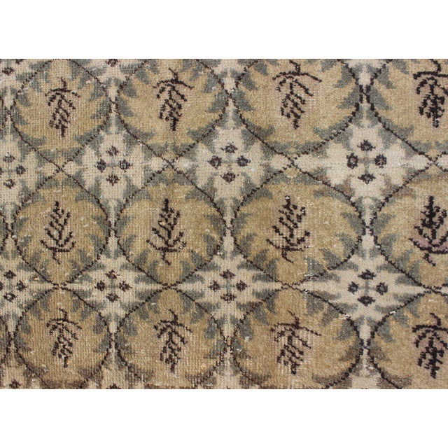 Beige Vintage Art Deco Rug in Beige, Soft Yellow, Brown, and Soft Gray Tones For Sale - Image 8 of 11