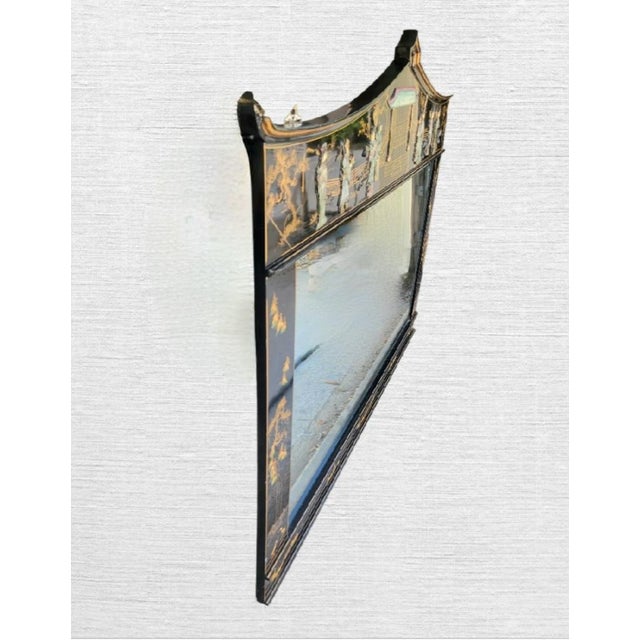​Make a dramatic statement with this extraordinary, large-scale black lacquer Chinoiserie wall mirror. Designed with a...